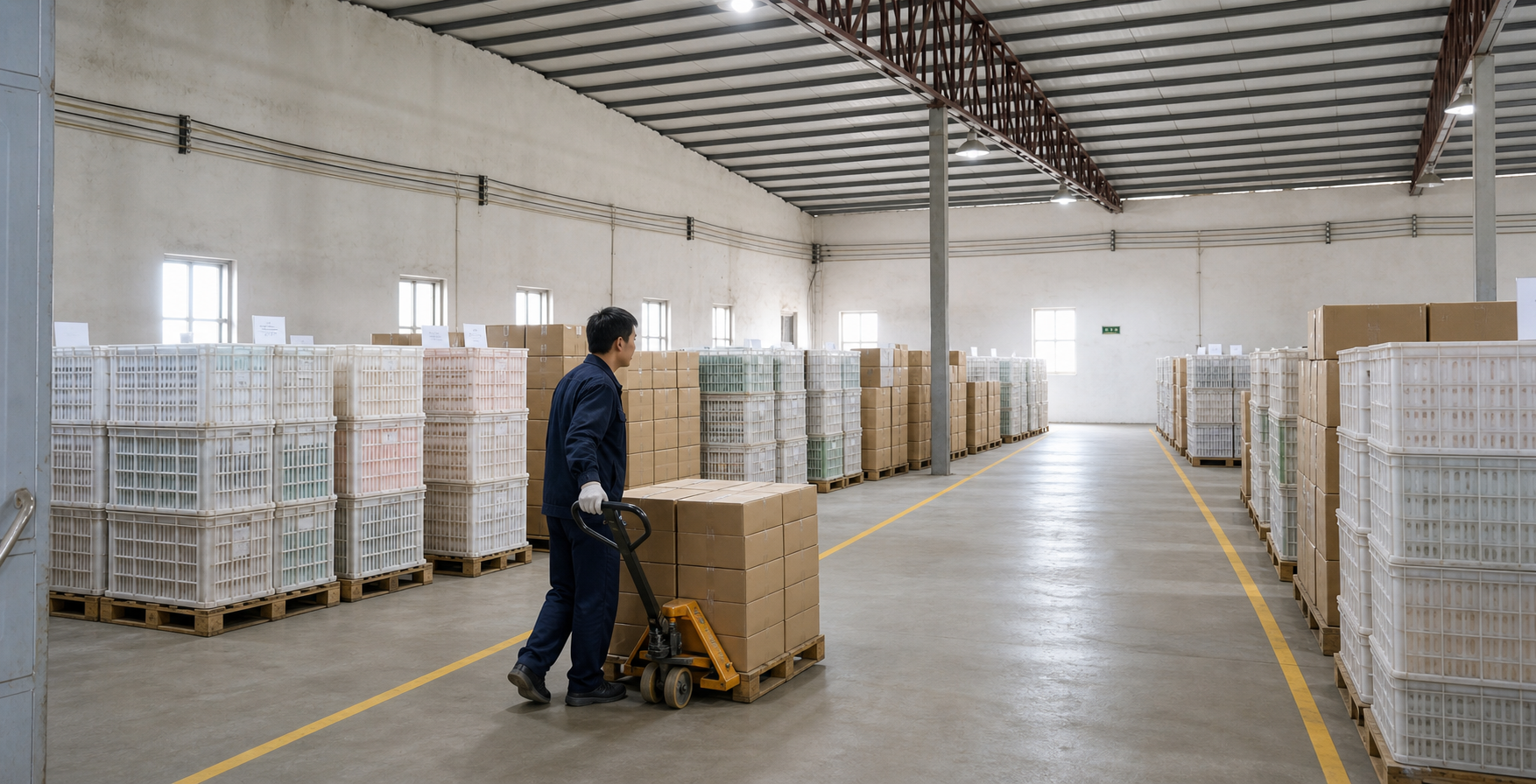 Organized toy factory warehouse and goods handling